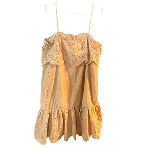 Moon River NWOT Eyelet Ruffle Boho Butter Yellow Lined Shift Dress Women’s Large